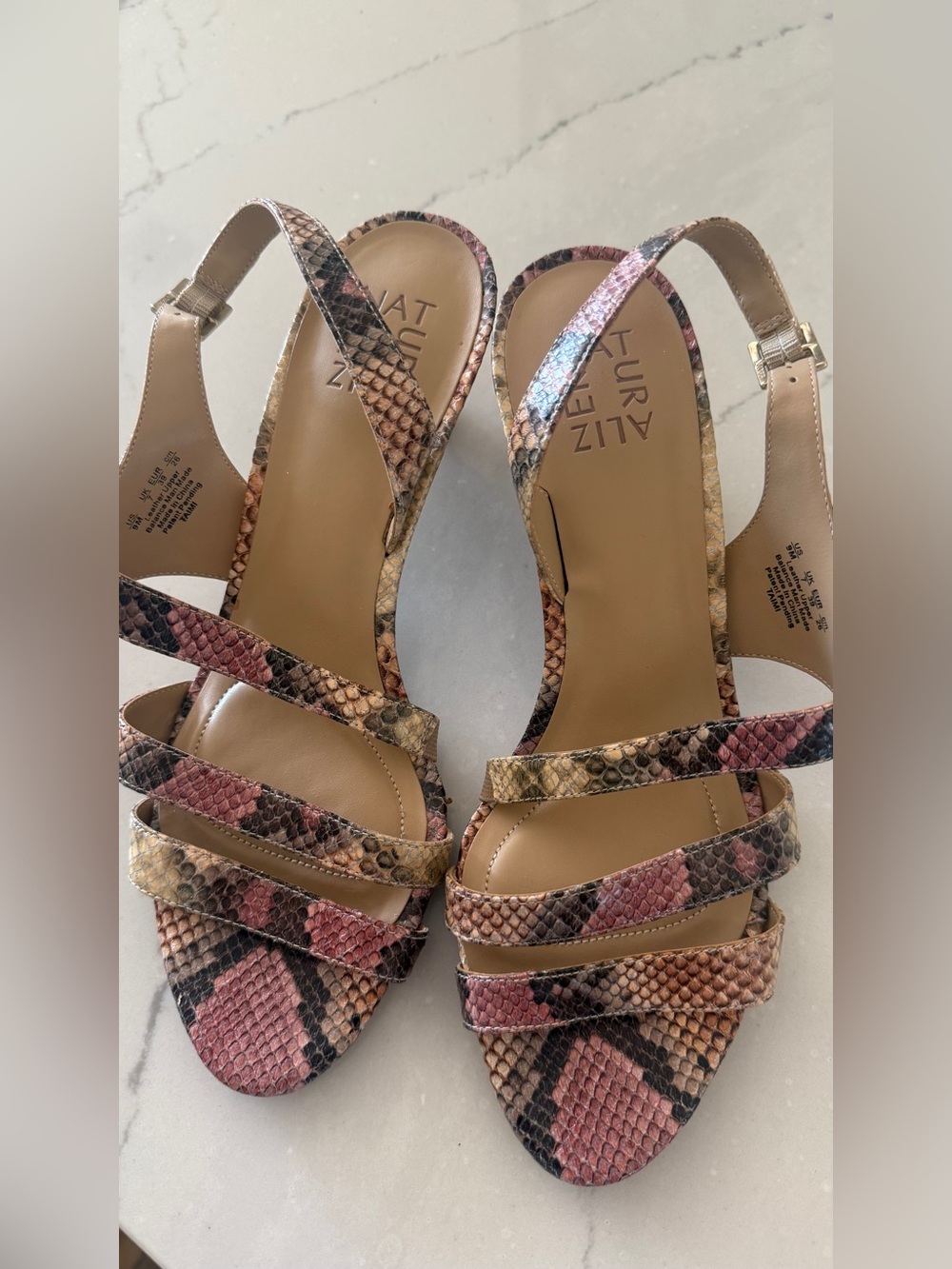 Naturalizer Pink Multi Snake-Print Slingback Sandals